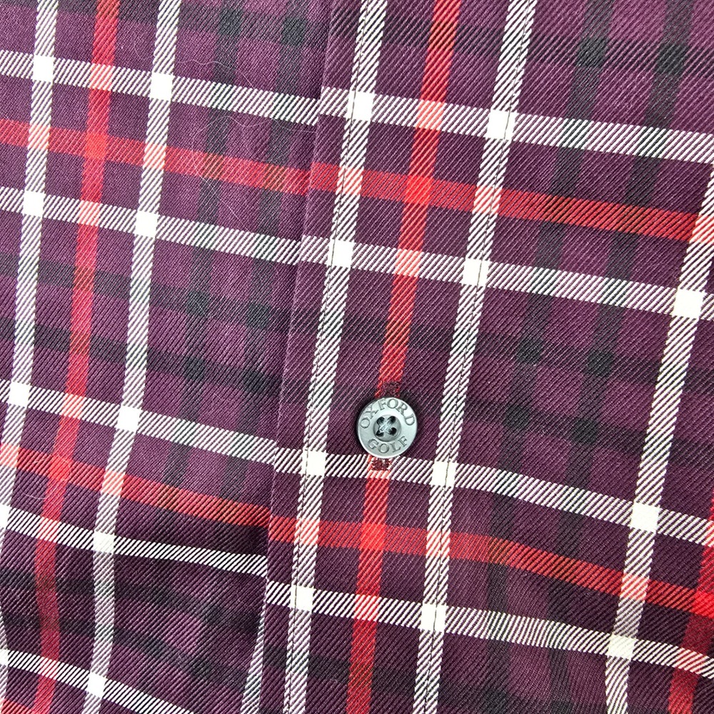 Oxford Golf Mens Super Dry Plaid Button Down Shirt Purple Red Cotton Large‎ L - Picture 4 of 9
